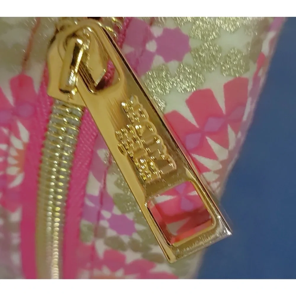 Estee Lauder Pink Gold Geometric Cosmetic Bag Makeup‎ Pouch Zip Case